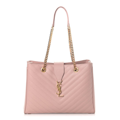 Saint Laurent Grain De Poudre Matelasse Chevron Large Monogram Shopping Bag Pale Pink 1 of 5