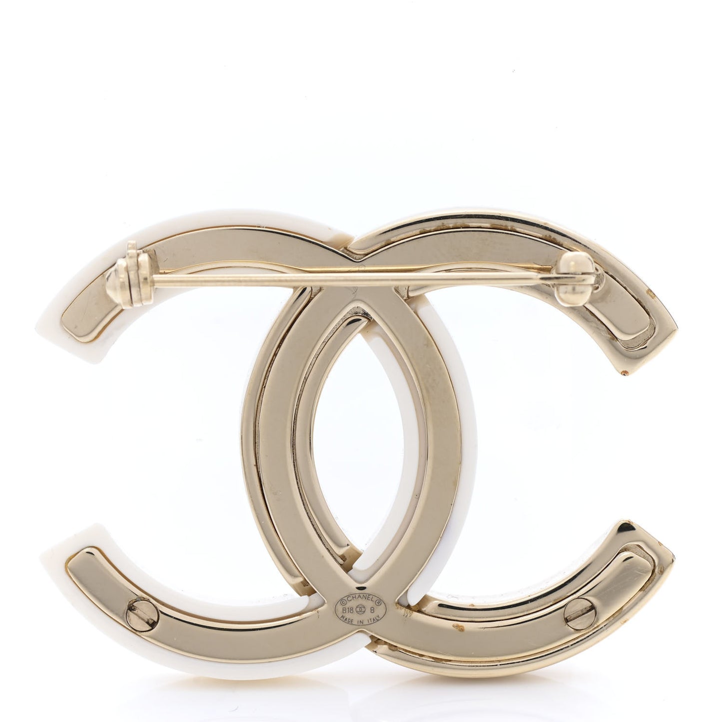 Resin Crystal Baguette CC Brooch Gold White