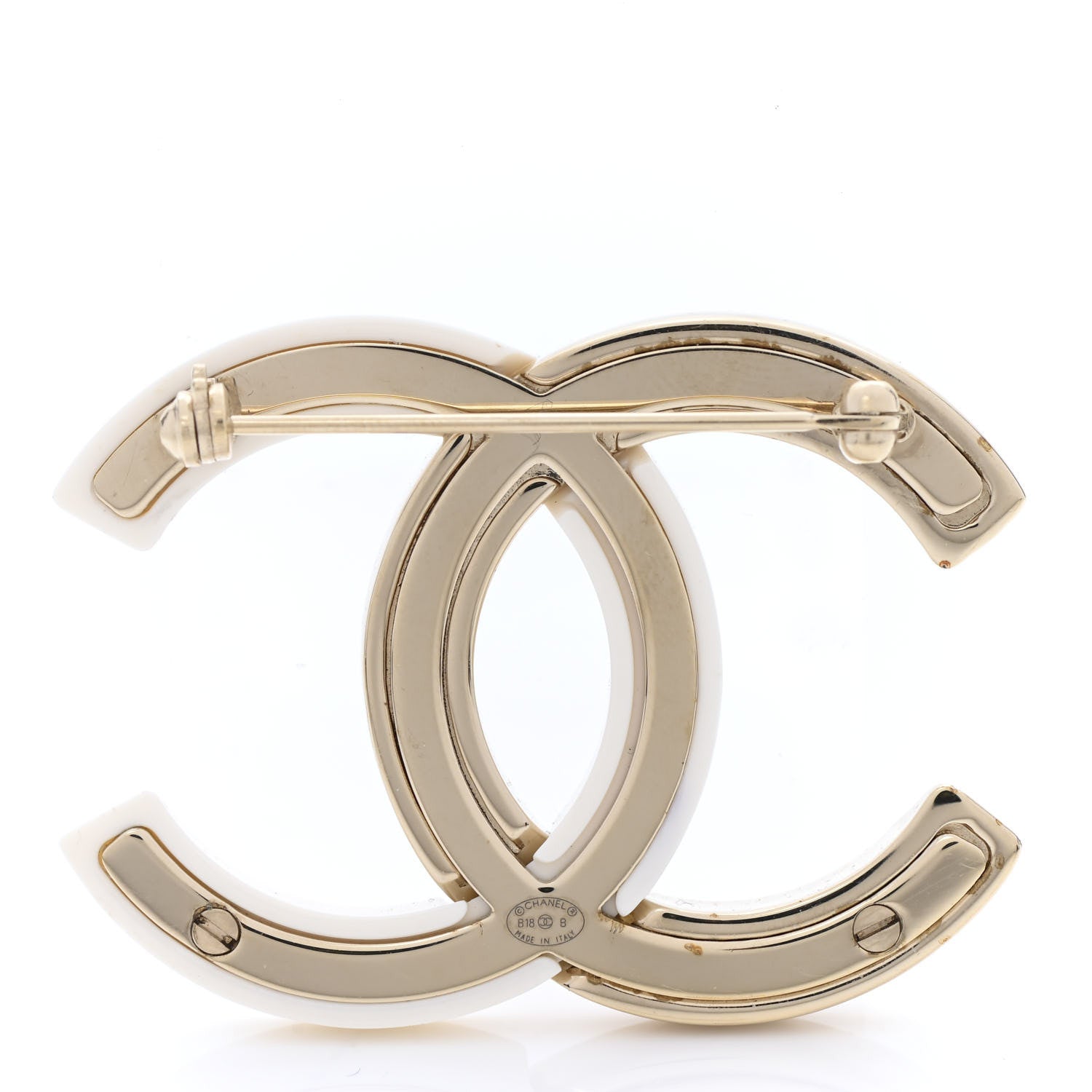 Chanel Resin Crystal Baguette CC Brooch Gold White 3 of 5