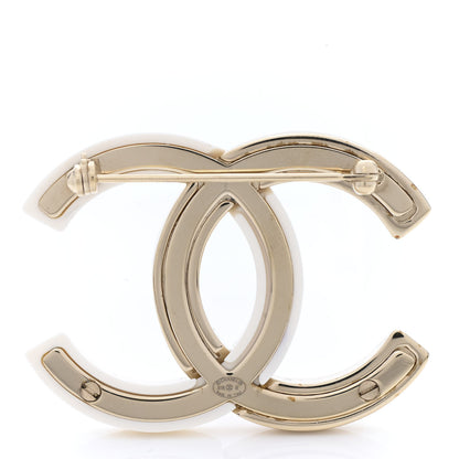 Chanel Resin Crystal Baguette CC Brooch Gold White 3 of 5