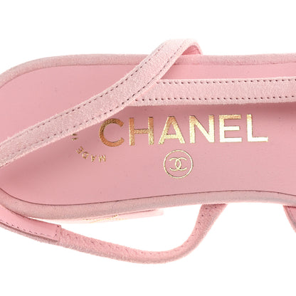 Chanel Suede Crystal Grosgrain Cap Toe CC Slingback Flats 37 Pink Gold Black 8 of 9