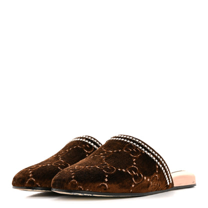 Gucci Velvet GG Monogram Crystal Slippers 39 Brown Vintage Cocoa 4 of 9