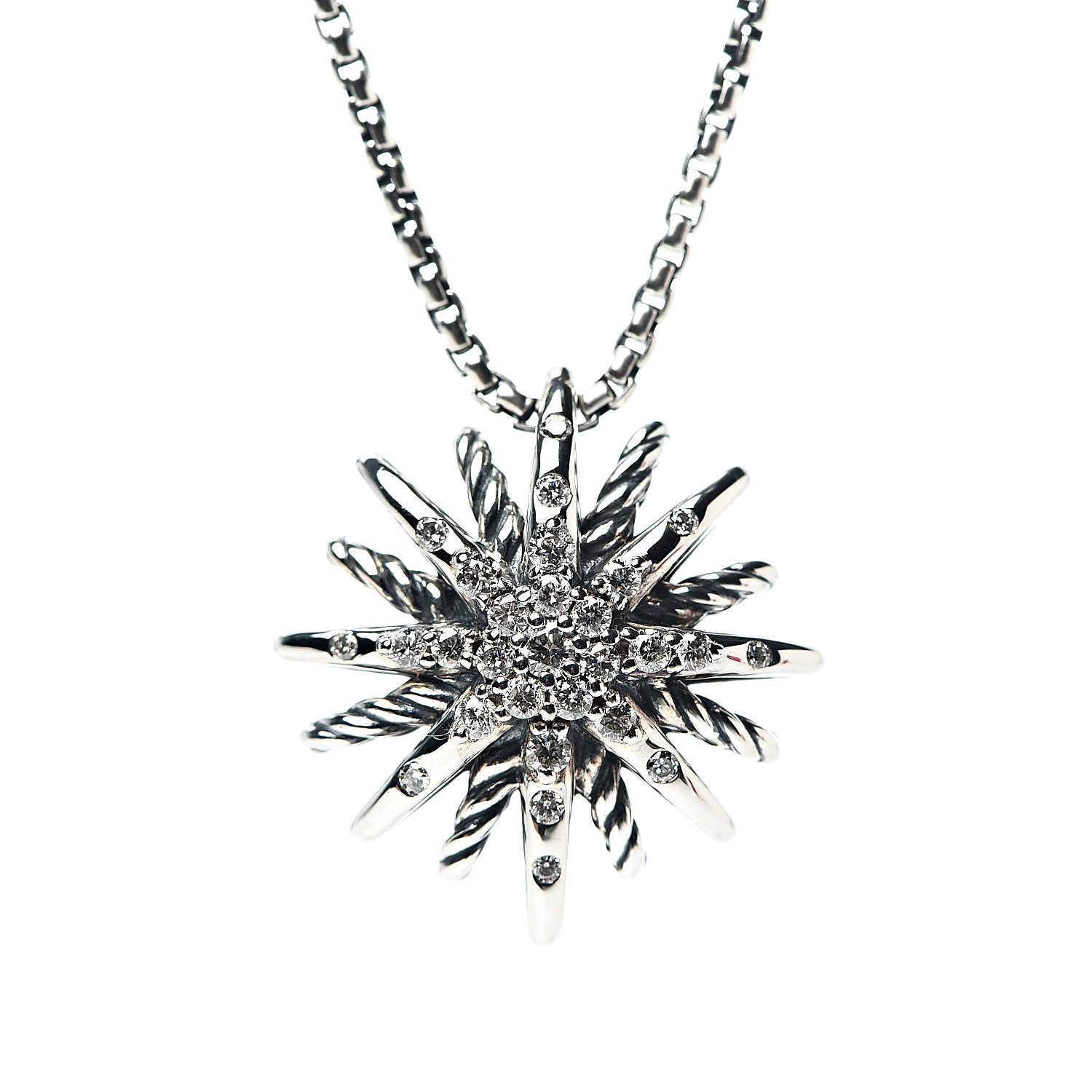David Yurman Sterling Silver Diamond 16mm Small Starburst Pendant Necklace 4 of 5