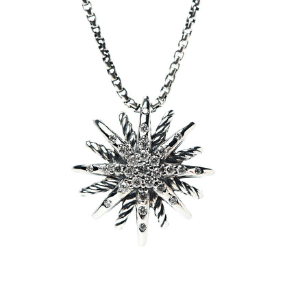 David Yurman Sterling Silver Diamond 16mm Small Starburst Pendant Necklace 4 of 5