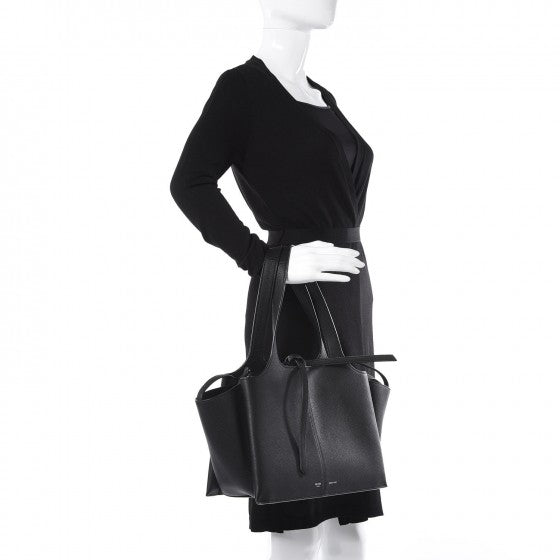 Baby Grained Calfskin Medium Tri-Fold Bag Black