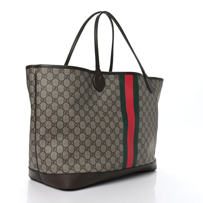 Gucci GG Supreme Monogram Textured Dollar Calfskin Web Large Ophidia Tote Beige Ebony New Acero 4 of 13