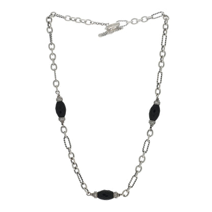 David Yurman Sterling Silver Diamond Black Onyx Figaro Chain Necklace 3 of 4