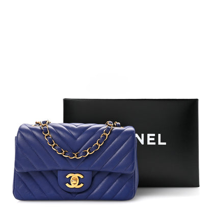 Chanel Lambskin Chevron Quilted Mini Rectangular Flap Blue 13 of 13