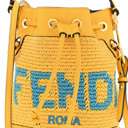Fendi Crochet Vitello King F is Fendi Logo Woven Mini Mon Tresor Bucket Bag Mimosa Cyber Blue 8 of 12