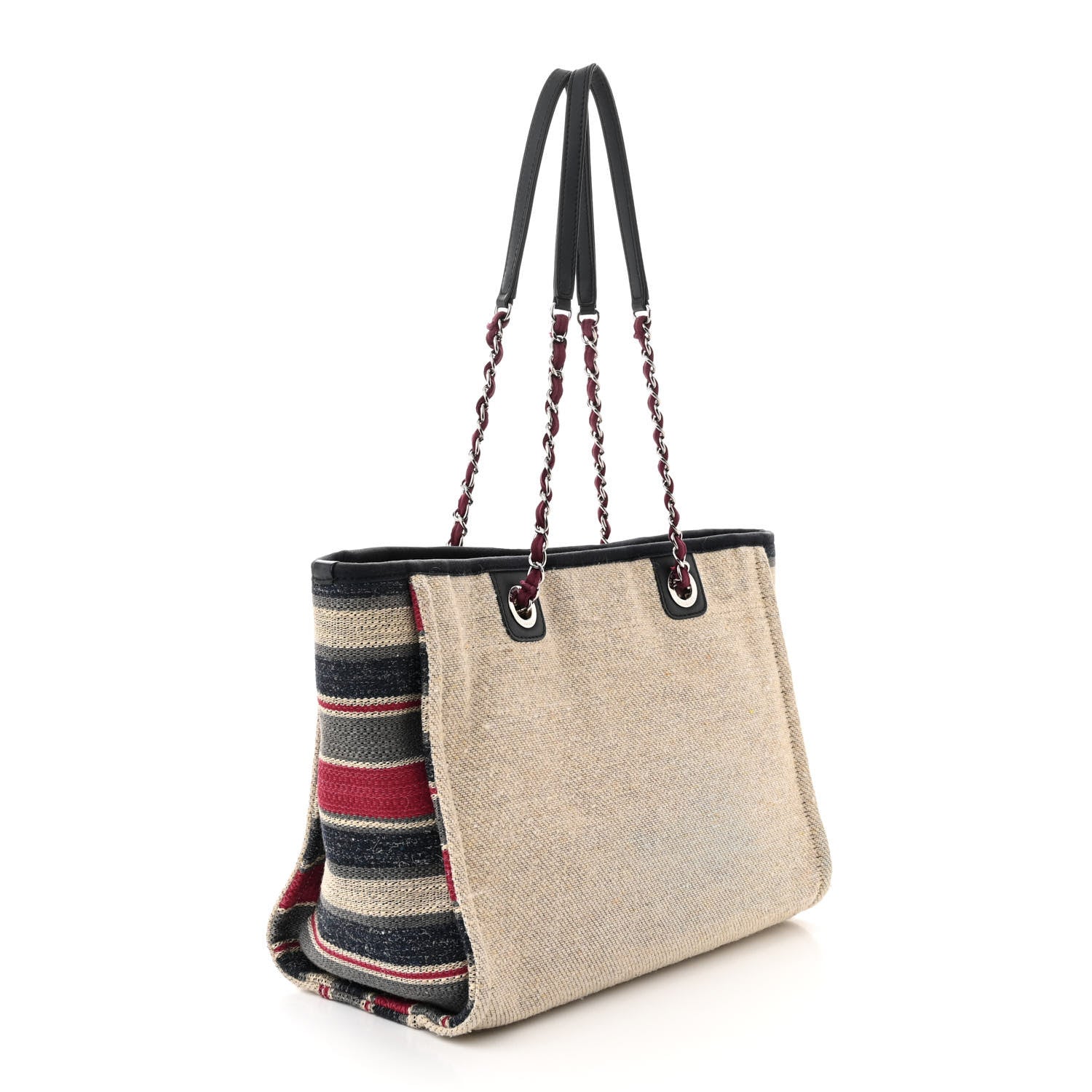 Chanel Striped Canvas Small Deauville Tote Beige 3 of 10