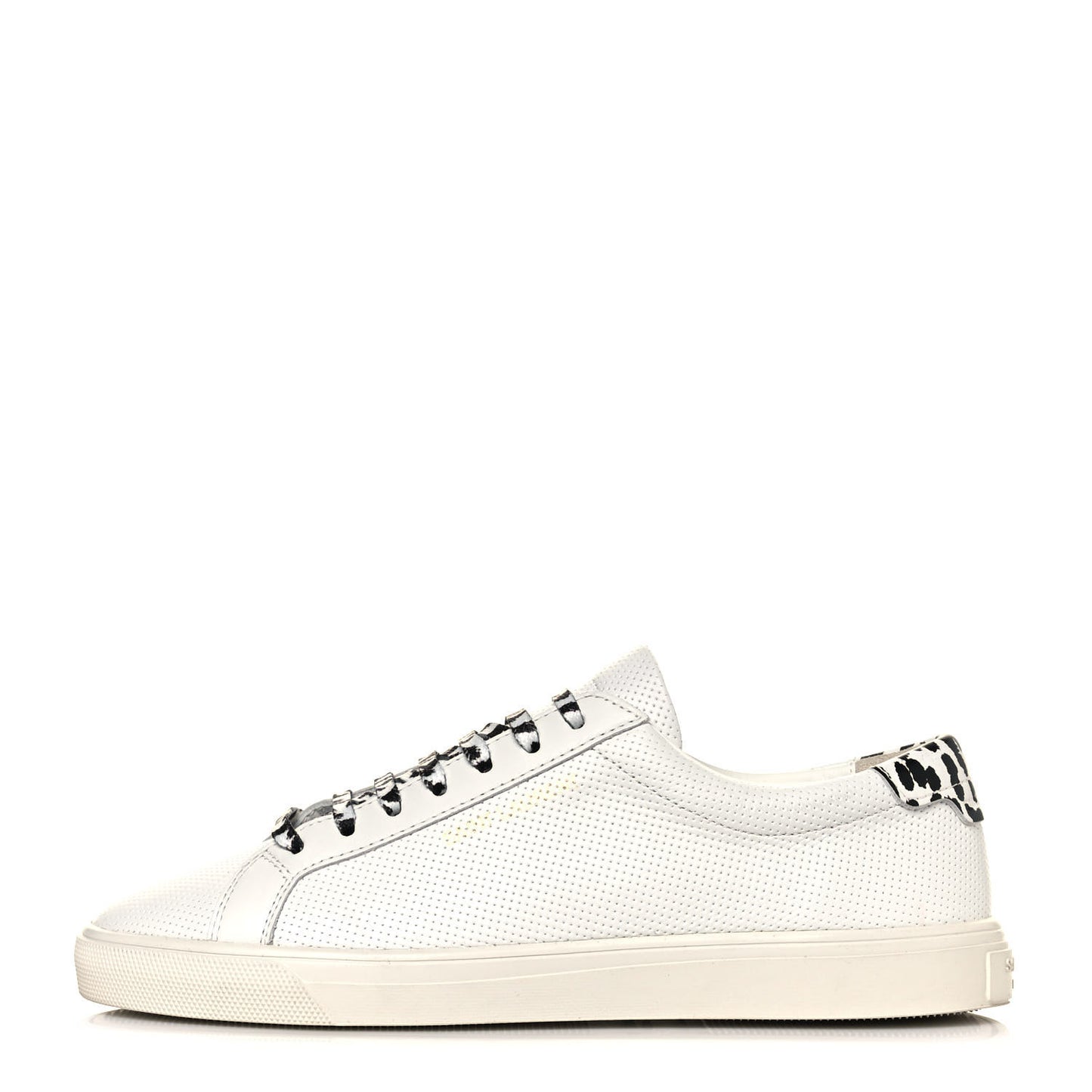 Perforated Calfskin Cheetah Print Andy Low Top Sneakers 37 White Black
