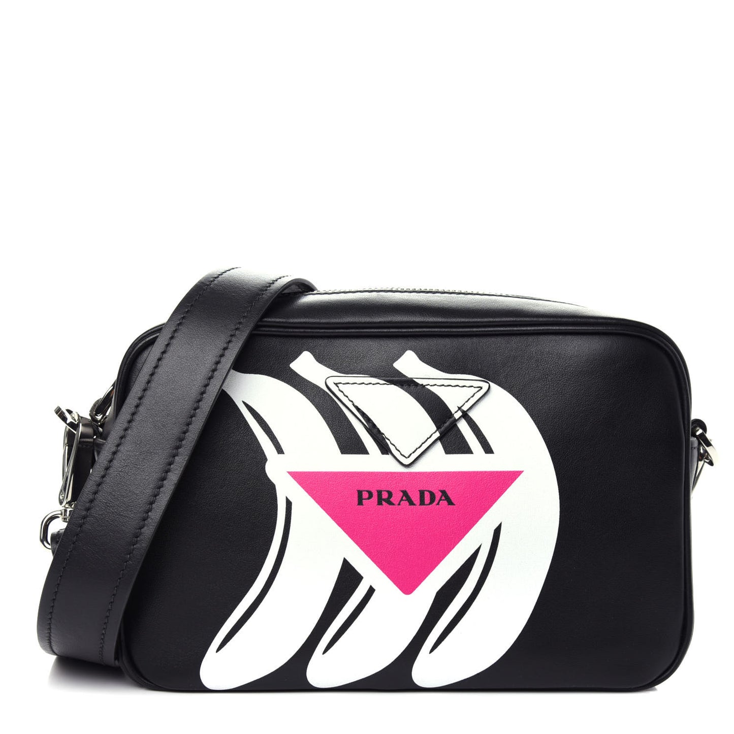 City Calf Banana Print Camera Bag Black Fuchsia