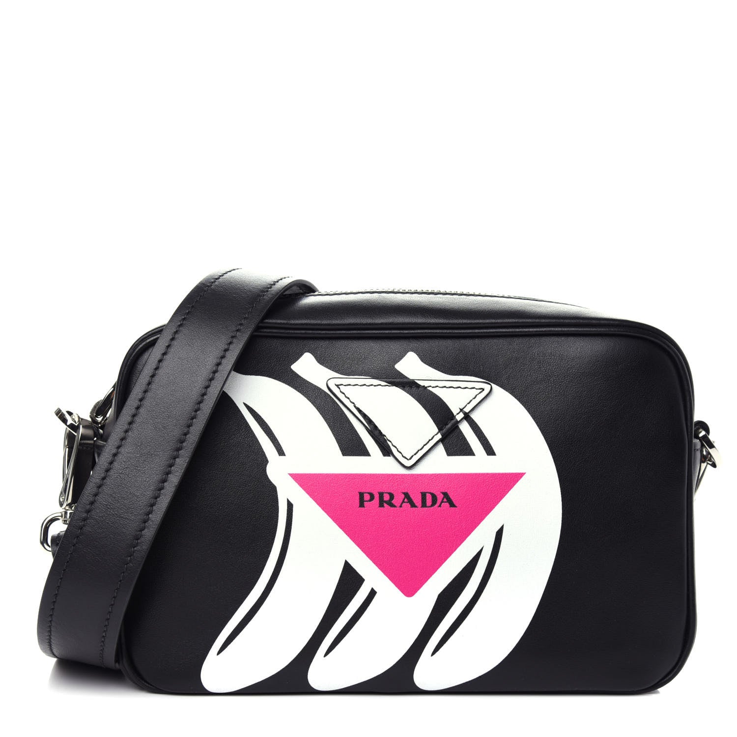 Prada City Calf Banana Print Camera Bag Black Fuchsia 1 of 9