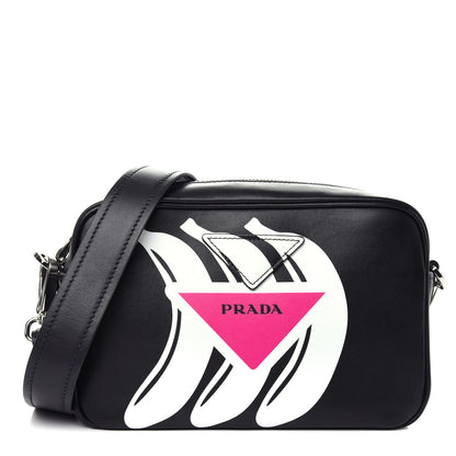 Prada City Calf Banana Print Camera Bag Black Fuchsia 1 of 9