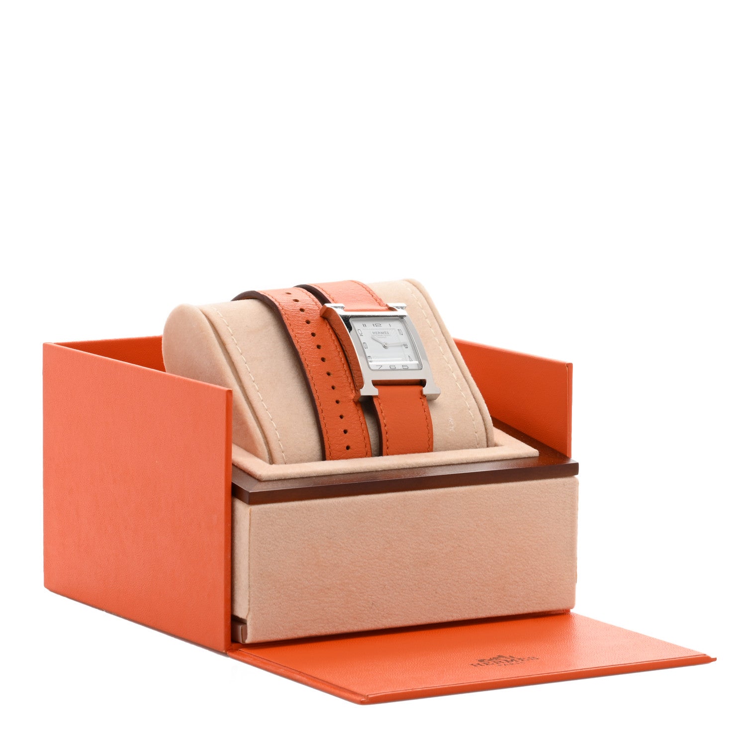 Hermes Stainless Steel Swift 26mm Heure H Hour Double Tour Quartz Watch Orange 5 of 5