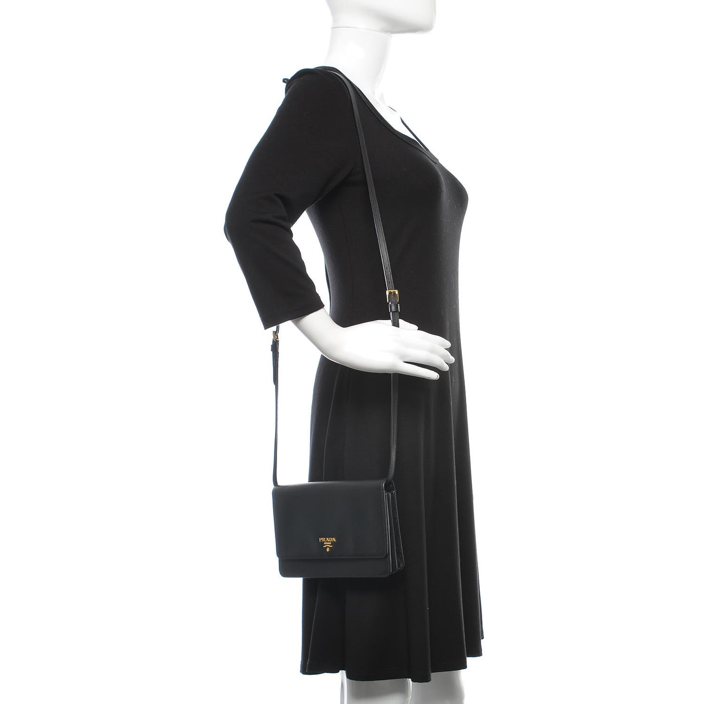 Saffiano Metal Flap Wallet With Strap Black