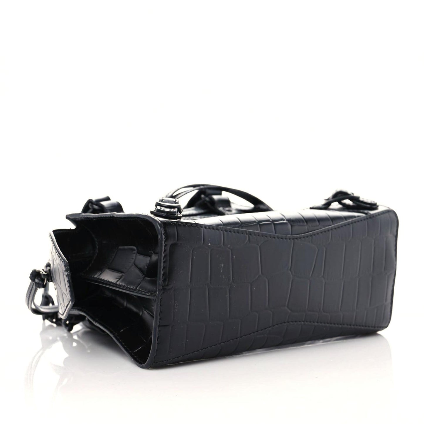 Semi Shiny Calfskin Crocodile Embossed Neo Classic Black Hardware Mini City Black
