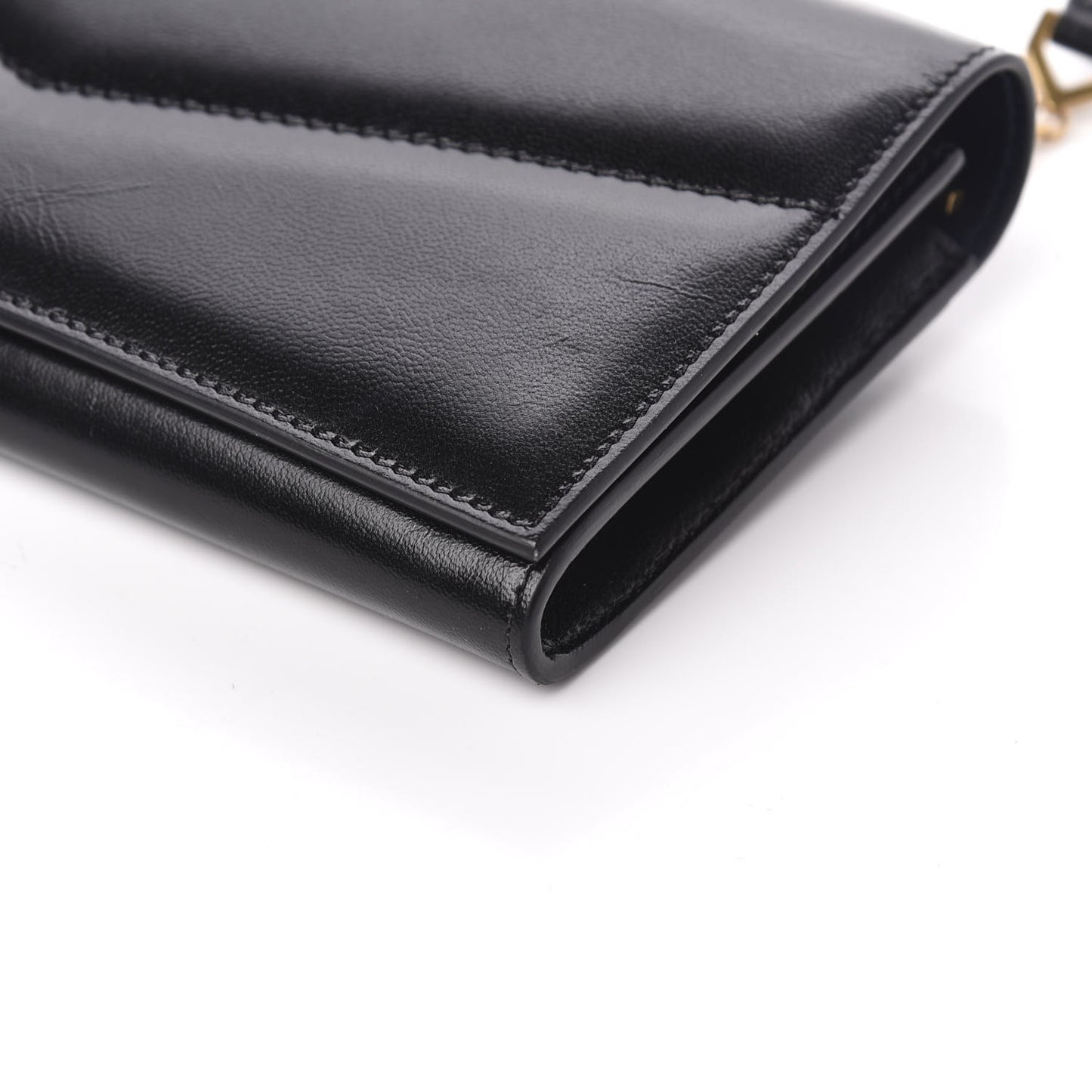 Goatskin Edge Chain Wallet Black