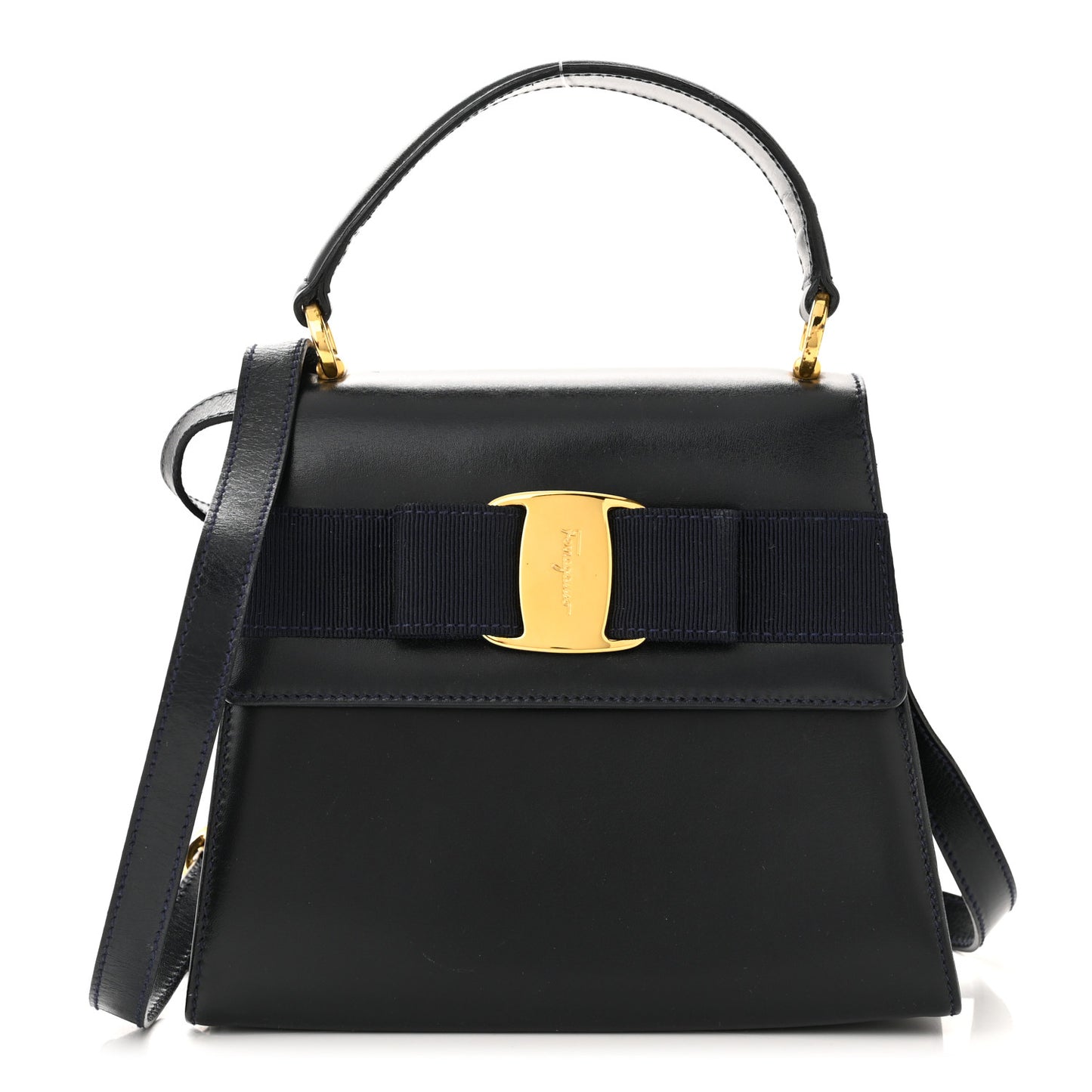 Calfskin Vera Bow Mini Top Handle Crossbody Bag Navy