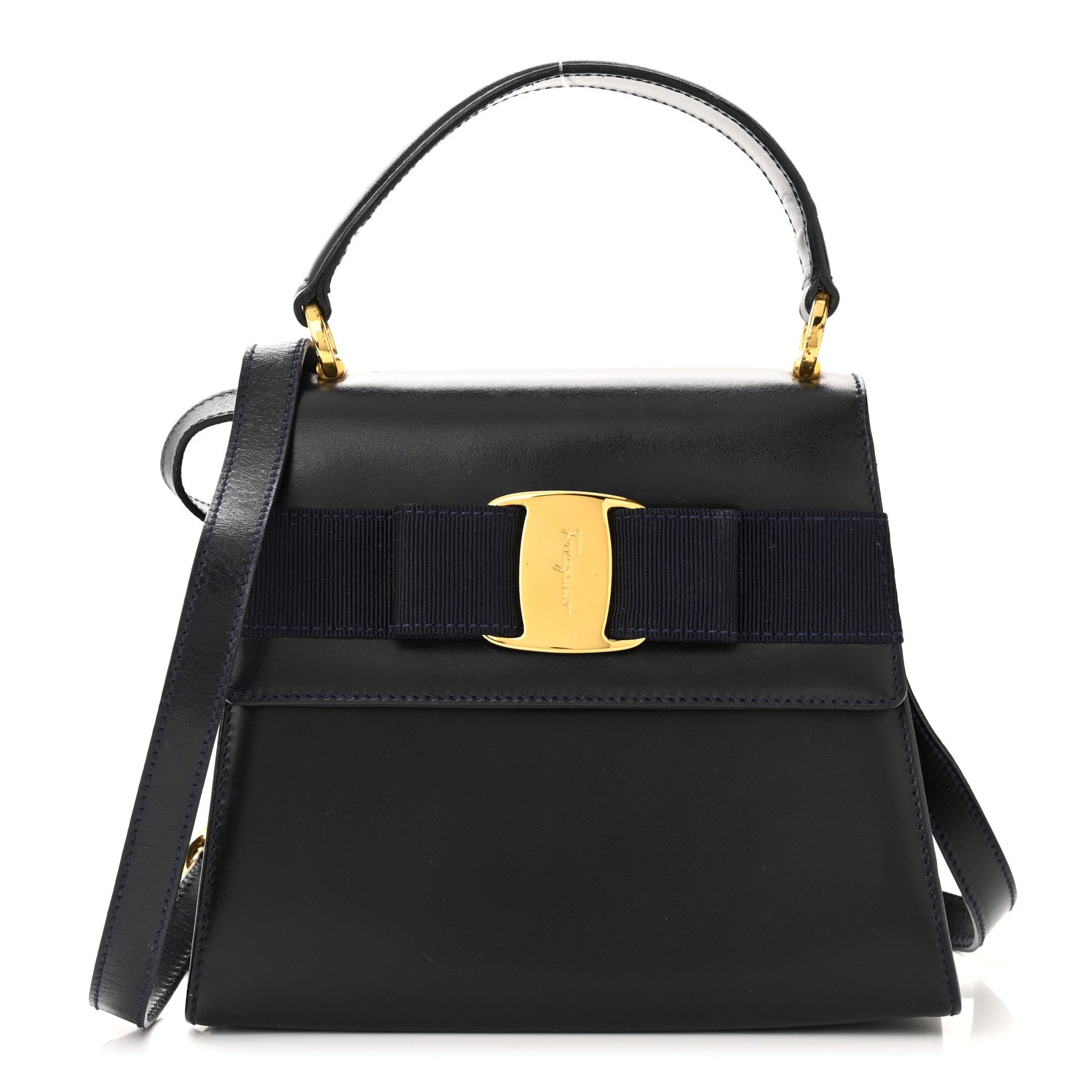 Salvatore Ferragamo Calfskin Vera Bow Mini Top Handle Crossbody Bag Navy 1 of 13