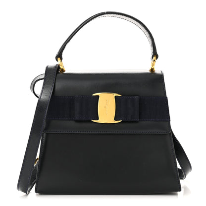 Salvatore Ferragamo Calfskin Vera Bow Mini Top Handle Crossbody Bag Navy 1 of 13