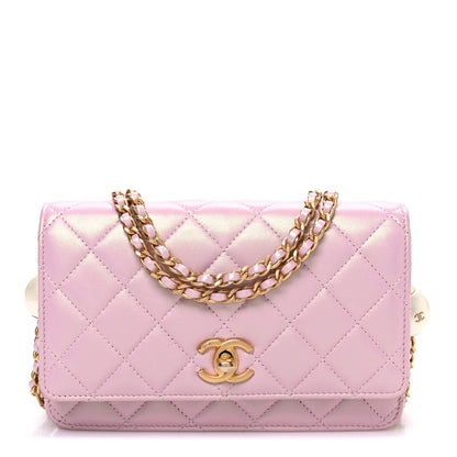 Chanel Iridescent Lambskin Quilted CC Pearl Wallet on Chain WOC Pink 1 of 11