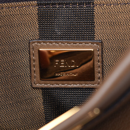 Fendi Vitello Seta Fabric Jacquard Pequin Medium Peekaboo Iconic Satchel Foresta Tobacco 9 of 13