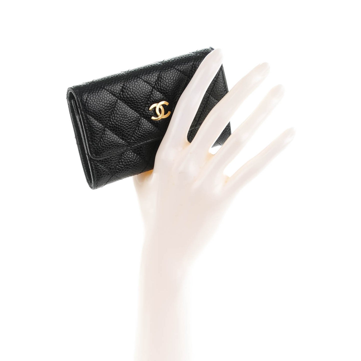 Caviar Quilted Flap Card Holder Black