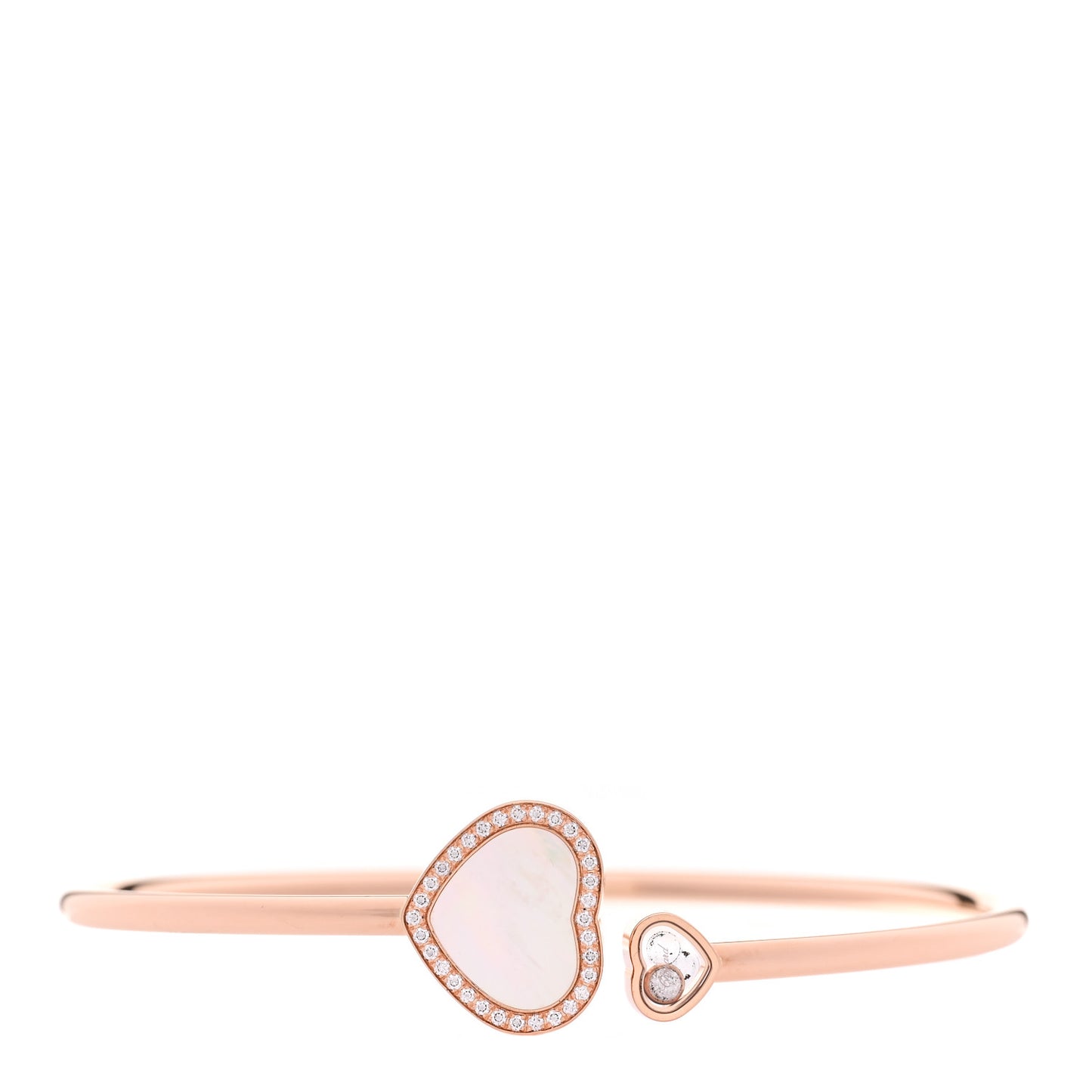 18K Rose Gold Diamond Mother of Pearl Pave Happy Hearts Bangle Bracelet