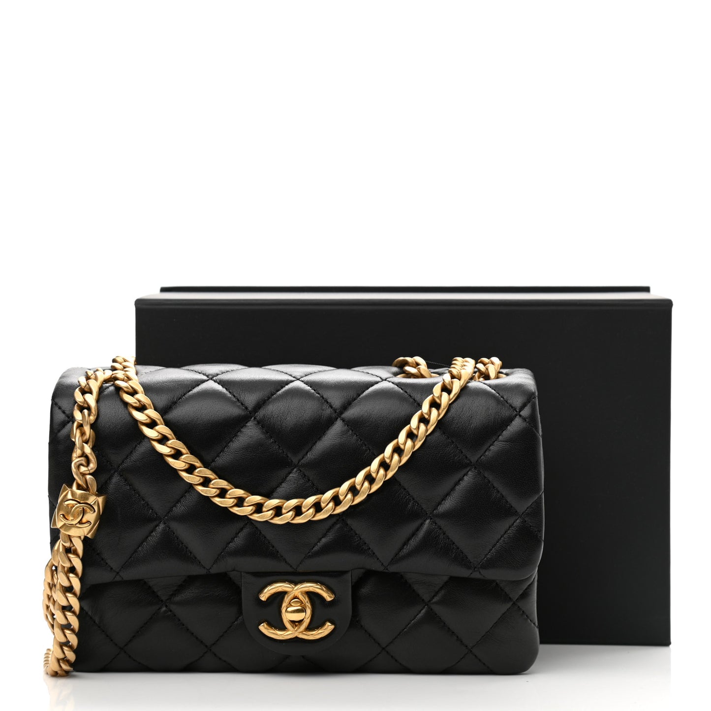 Lambskin Quilted Small Pillow Crush Flap Black