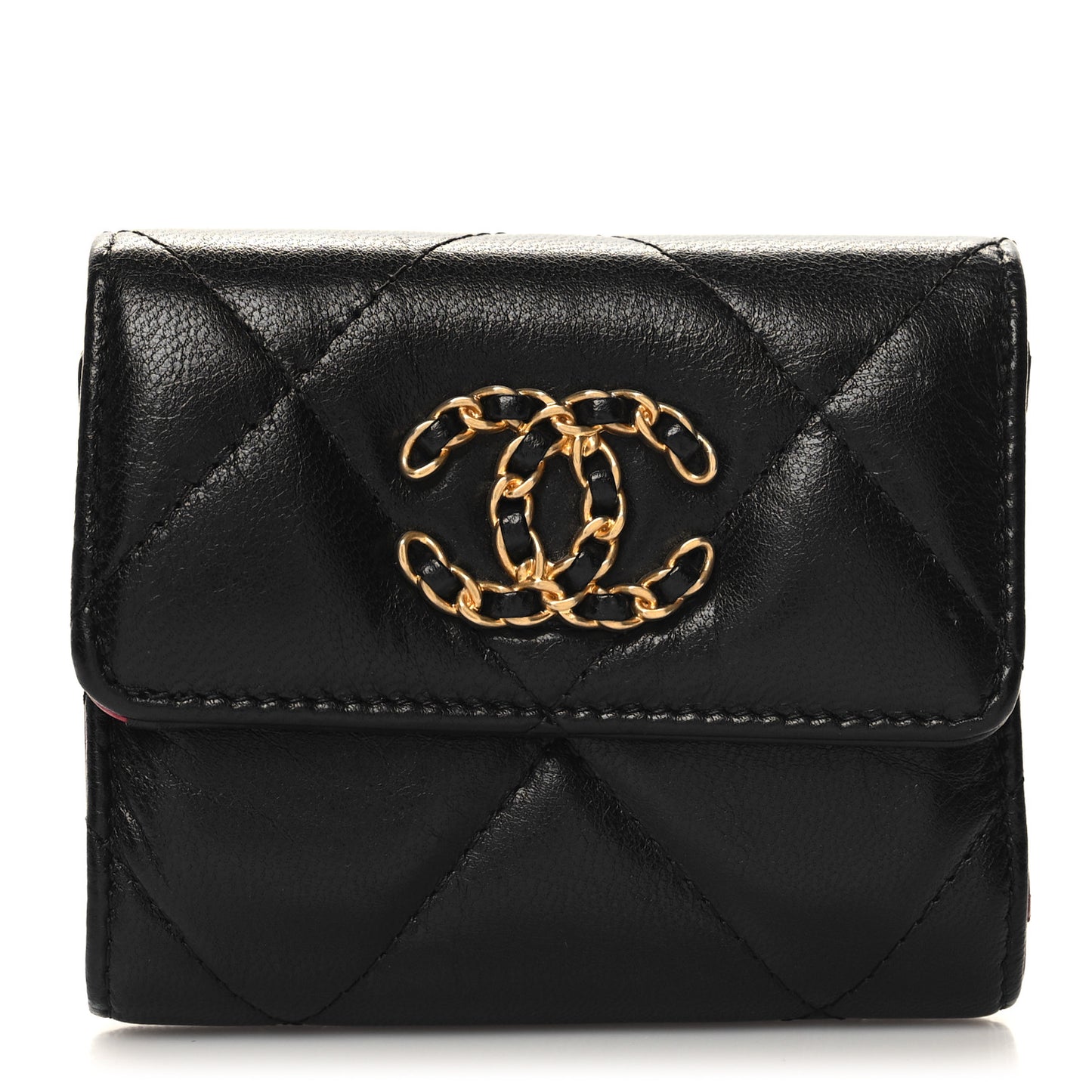 Lambskin Quilted Chanel 19 Small Flap Wallet Black