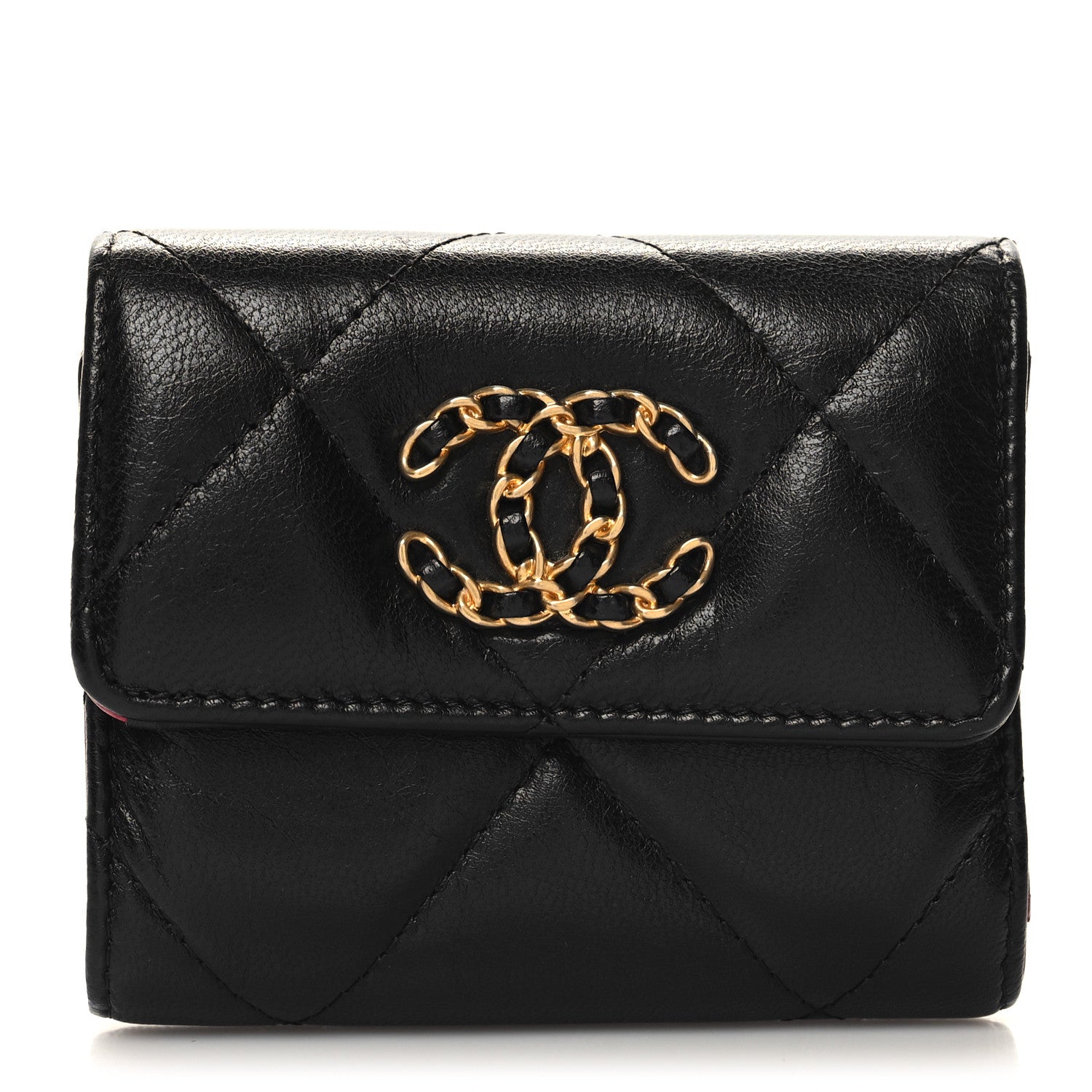Chanel Lambskin Quilted Chanel 19 Small Flap Wallet Black 1 of 10