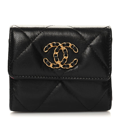 Chanel Lambskin Quilted Chanel 19 Small Flap Wallet Black 1 of 10