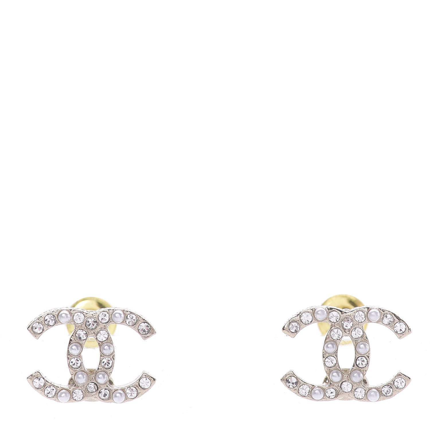 Chanel Pearl Crystal CC Earrings Gold 1 of 5