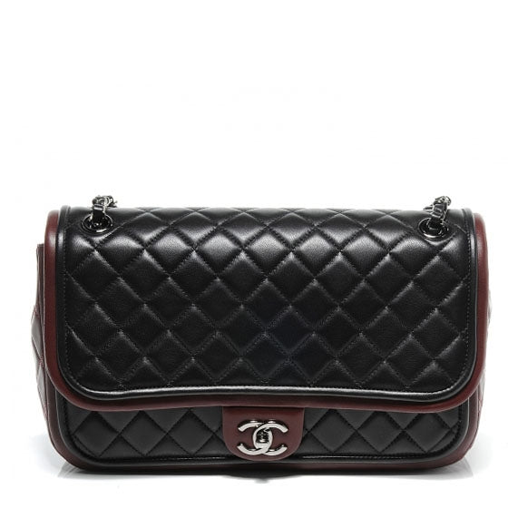 Chanel Lambskin Quilted Jumbo Classic Twist Flap Bag Black Bordeaux 1 of 8