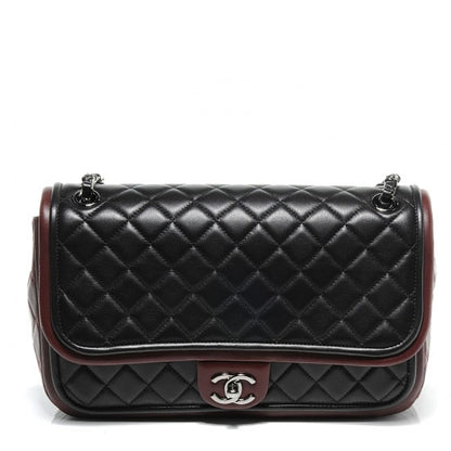 Chanel Lambskin Quilted Jumbo Classic Twist Flap Bag Black Bordeaux 1 of 8