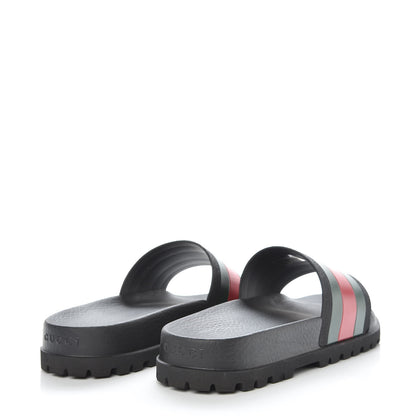 Gucci Rubber Web Mens Lug Sole Slide Sandals 7 Black Green Red 4 of 8