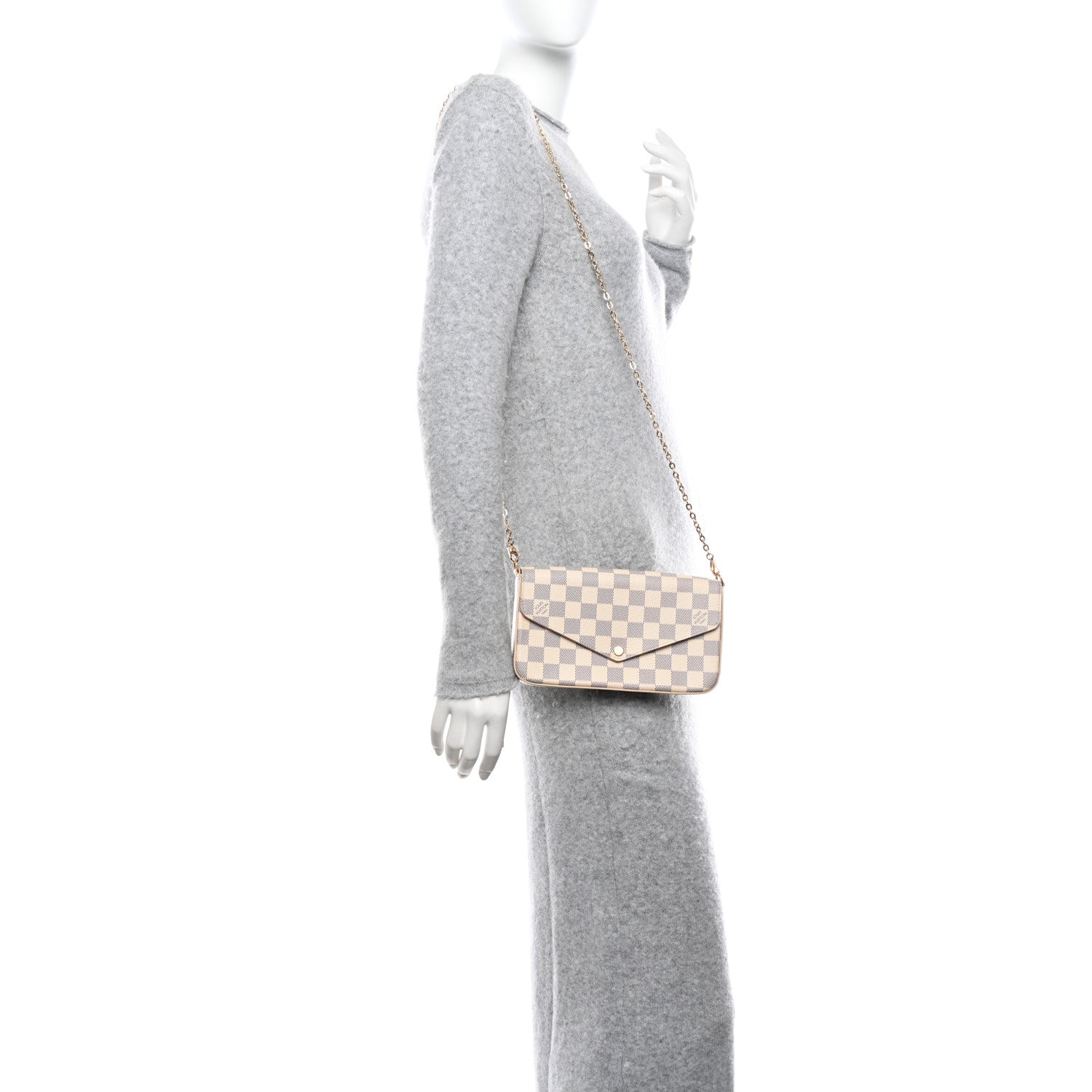 Louis Vuitton Damier Azur Pochette Felicie Chain Wallet Rose Ballerine 2 of 10