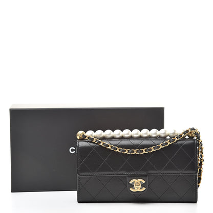 Chanel Goatskin Quilted Chic Pearls Clutch With Chain Black 12 of 12