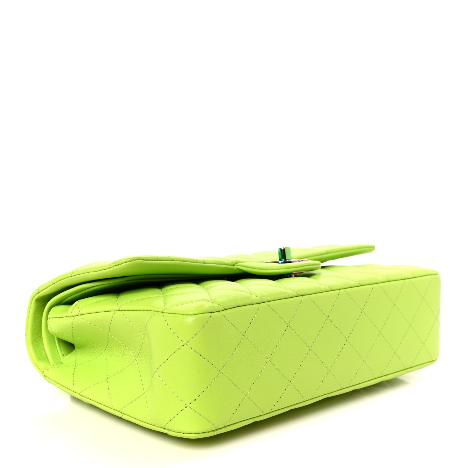 Chanel Lambskin Quilted Rainbow CC Medium Double Flap Neon Green Neon Green 4 of 12