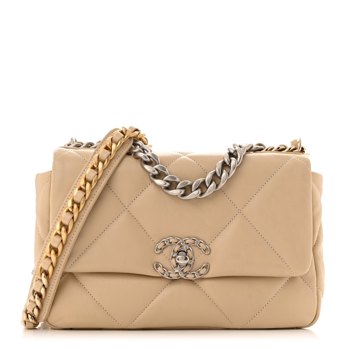 Lambskin Quilted Medium Chanel 19 Flap Light Beige