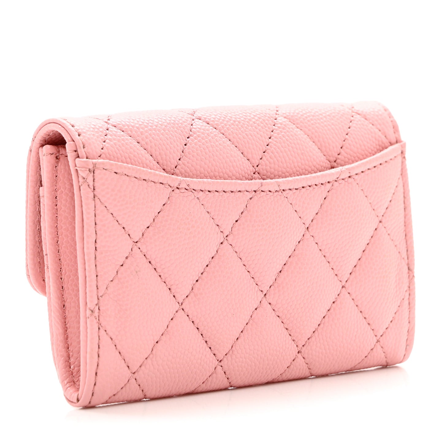 Caviar Quilted Flap Card Holder Wallet Light Pink