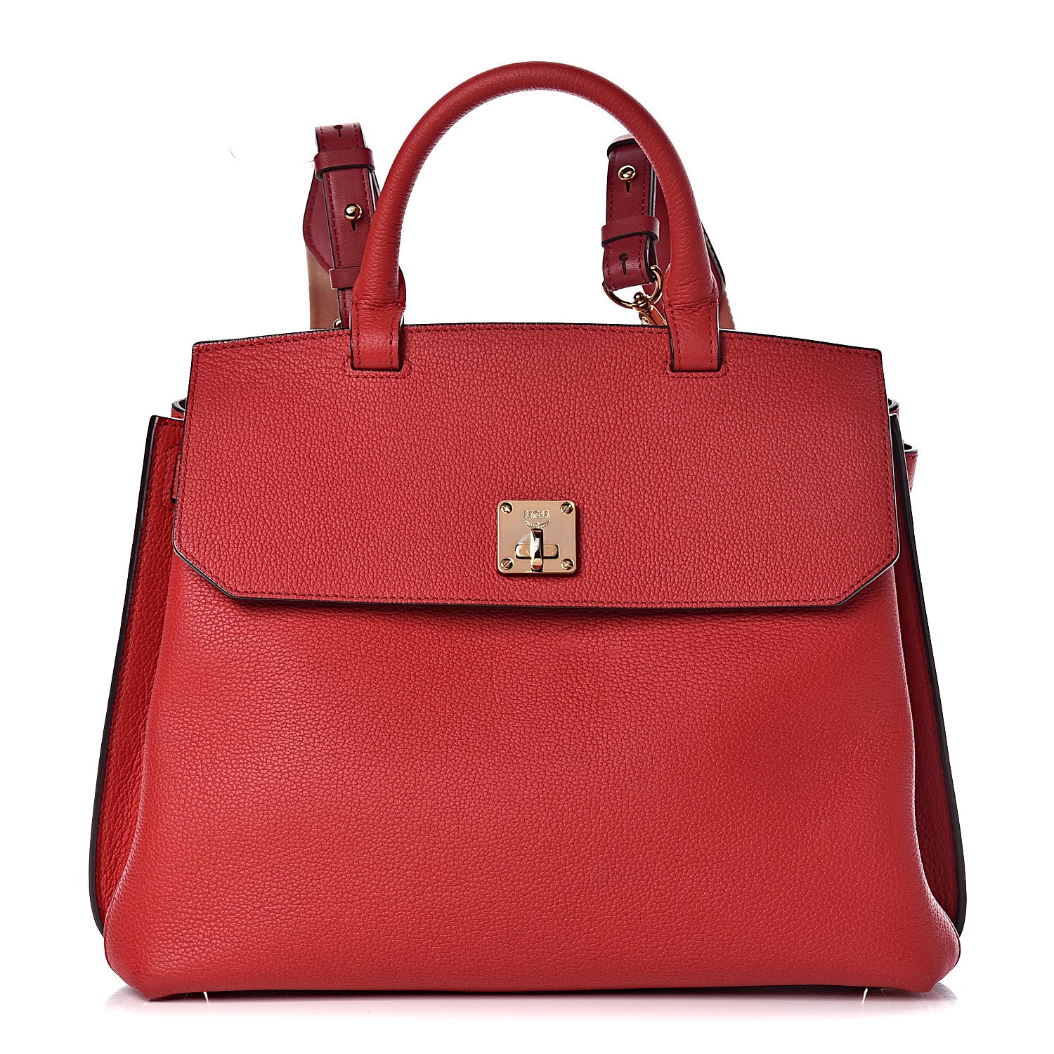 MCM Grained Calfskin Large Milla Convertible Backpack Ruby Red 1 of 15