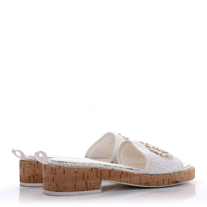 Chanel Tweed Cork CC Chain Mule Sandal 35.5 White 3 of 4