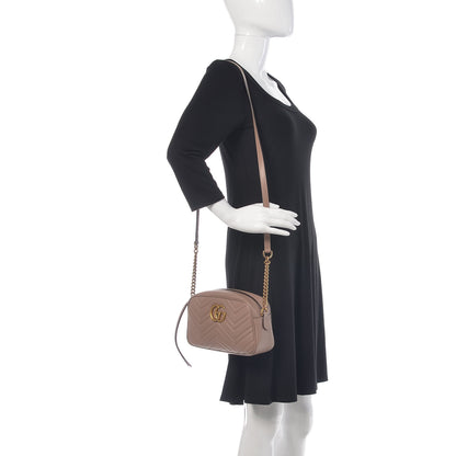 Gucci Calfskin Matelasse Small GG Marmont Chain Shoulder Bag Taupe 2 of 9