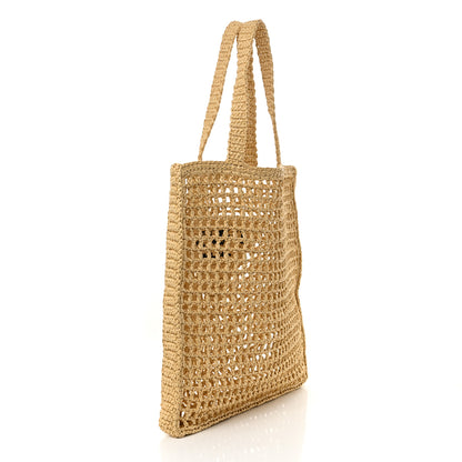 Prada Yarn Raffia Effect Crochet Logo Embroidered Tote Bag Naturale 3 of 9