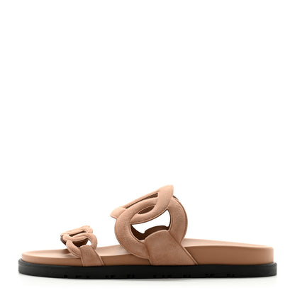 Hermes Suede Goatskin Extra Sandals 37.5 Rose Opaline 1 of 9