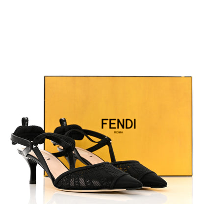 Fendi Mesh Vitello Ajour Embroidered Colibri Lite 55mm Slingback Pumps 39 Black 9 of 9