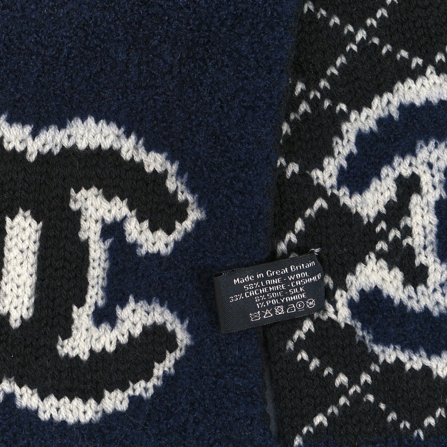 Wool Cashmere Silk CC Scarf Navy White