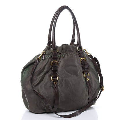Prada Tessuto Nylon Logo Tote Green 3 of 19